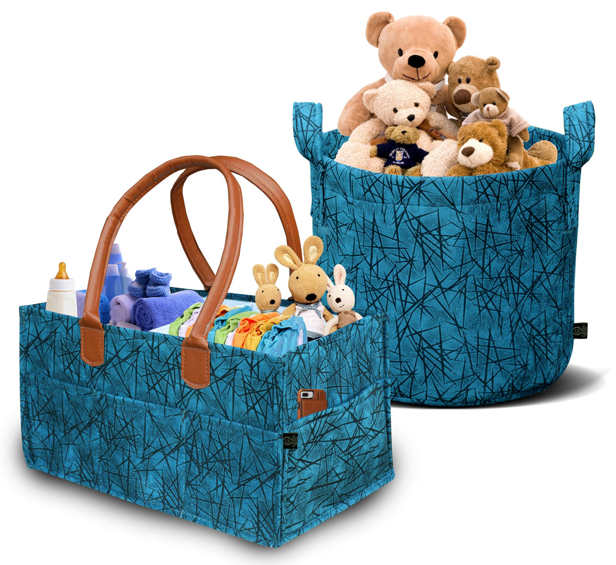 GREEN DECOR  Non Woven Fabric 2 IN 1 Designer Diaper Caddy & Toy Bin With Top Handles Combo for Smart Mothers Newborn Baby Prod