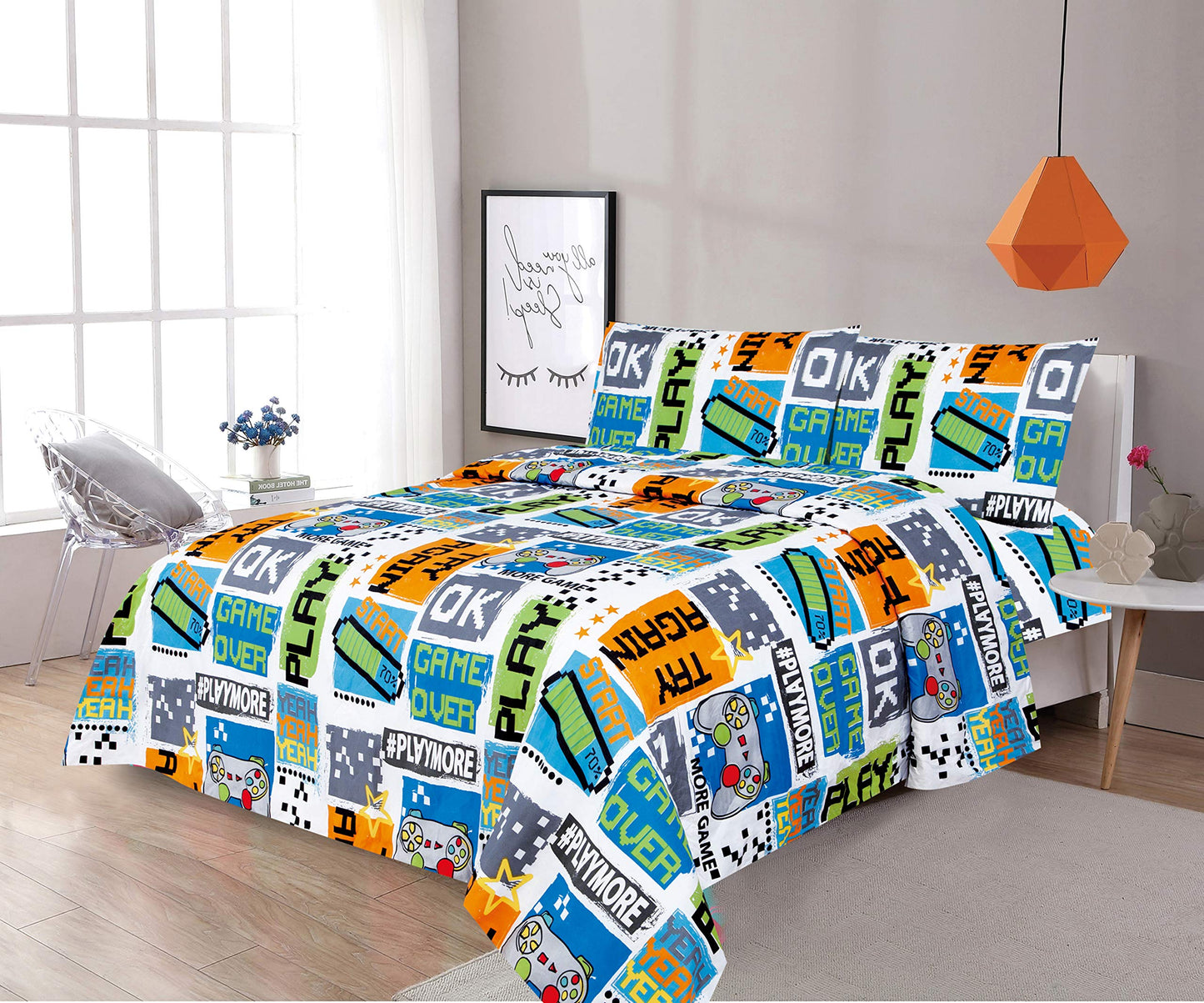 Sapphire Home 8 Piece Gamer Bedding Set Full, Bed In A Bag, Kids Comforter Set With Bed Sheets, Pillow Case, Toy Pillow, Toddler
