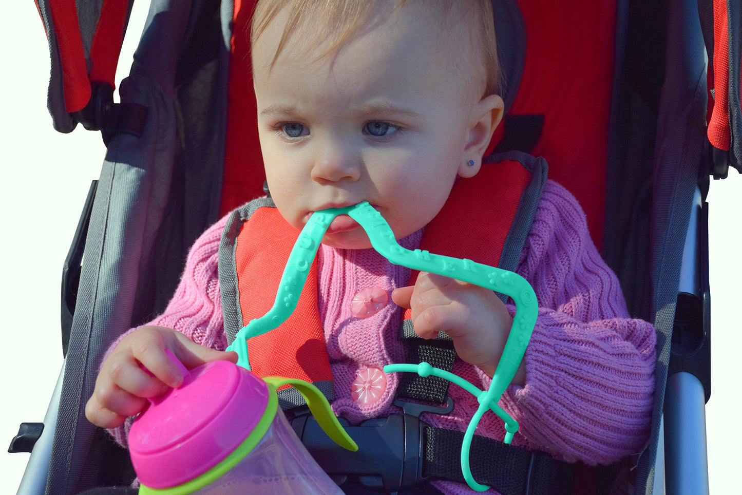 Brilli Baby Cup Catcher Patented Safety Tether Strap, Attach Sippy Cups, Bottles, Pacifiers & More to Stroller, High Chair, Car