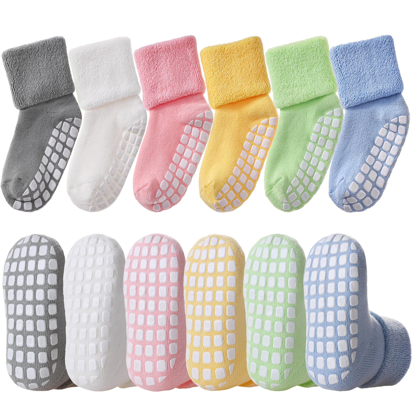 Lanleo Baby Girls Boys Non Slip Socks With Grips Toddler Kids Unisex Warm Thick Cotton Ankle Crew Socks With Grippers 6 Pairs Co
