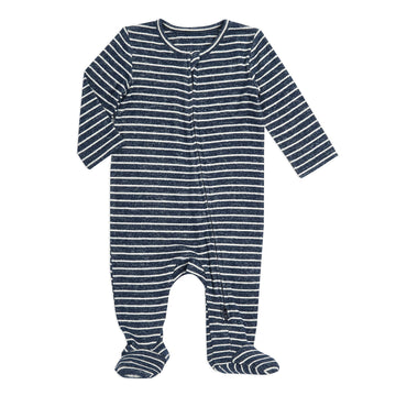 Aden + Anais Snuggle Knit Baby Boy Long Sleeve Zipper, One-Piece Footed Sleeper, Navy Stripe, 6-9M