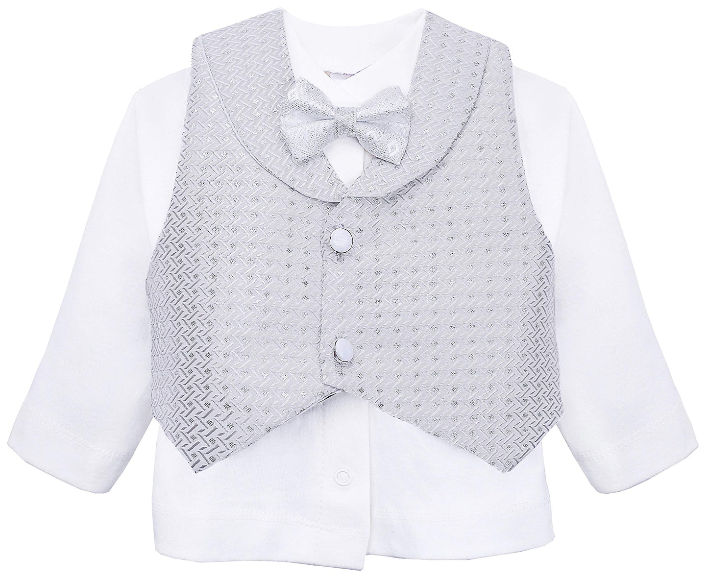 Lilax Baby Boys Newborn Gentleman Outfit Long Sleeve White Shirt With Vest And Pant 6 Piece Set 0-3 Gray