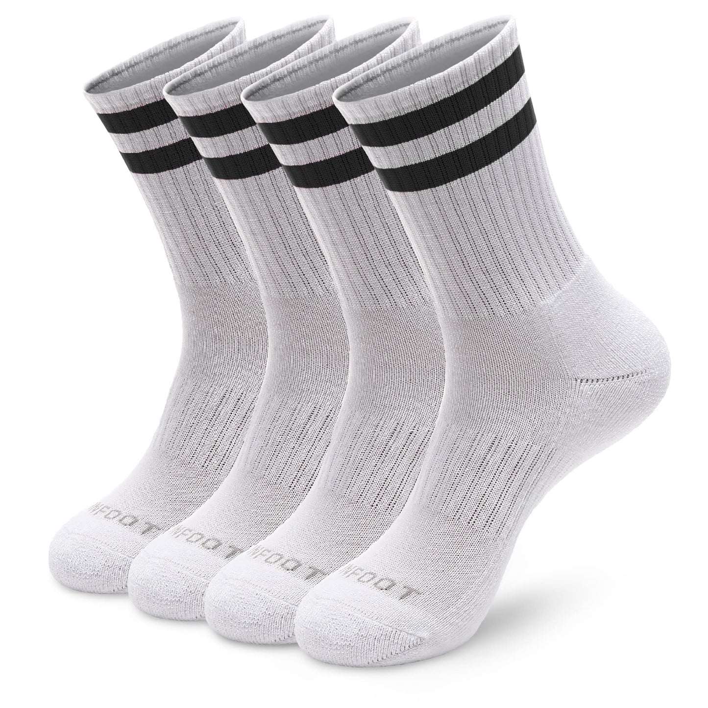 Monfoot Womens And Mens 4 Pack Athletic Cushioned Crew Socks Striped Medium
