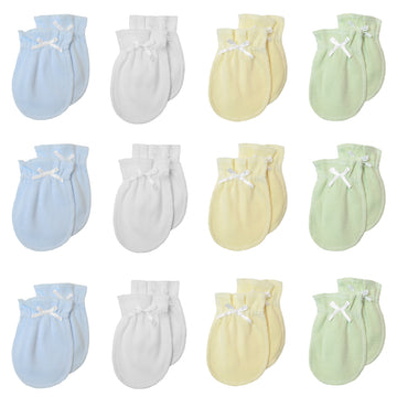 Tl Care Newborn Baby 100% Cotton Scratch Free Mittens, For Boys
