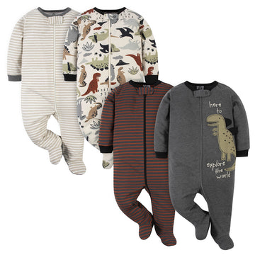 Gerber Baby Boys' 4 Pack Sleep 'N Play Footie, Red Dino, Newborn