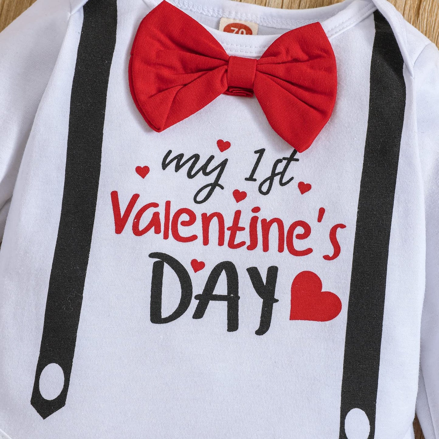 Odimame My 1St Valentines Baby Boy Outfits 0-3 Months Newborn Romper Clothes Pants Set Cute Hat Red 70Cm