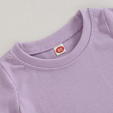 Kupretty 2Pcs Toddlers Baby Girls Summer Clothes Set Ruffle Ribbed Knit Short Sleeves T-Shirt Tops Shorts Cotton Outfits (Light