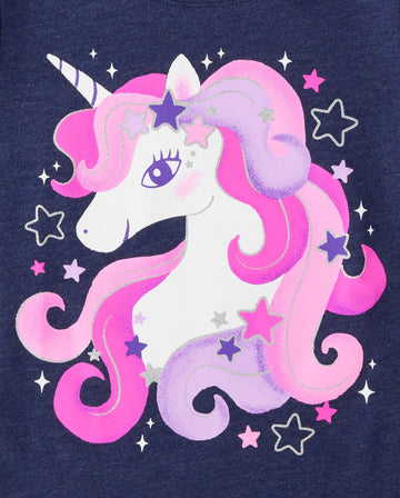 The Children'S Place Baby-Girls And Toddler Assorted Everyday Long Sleeve Graphic T-Shirts,Multipacks Unicorn/Girls Hair 2-Pack