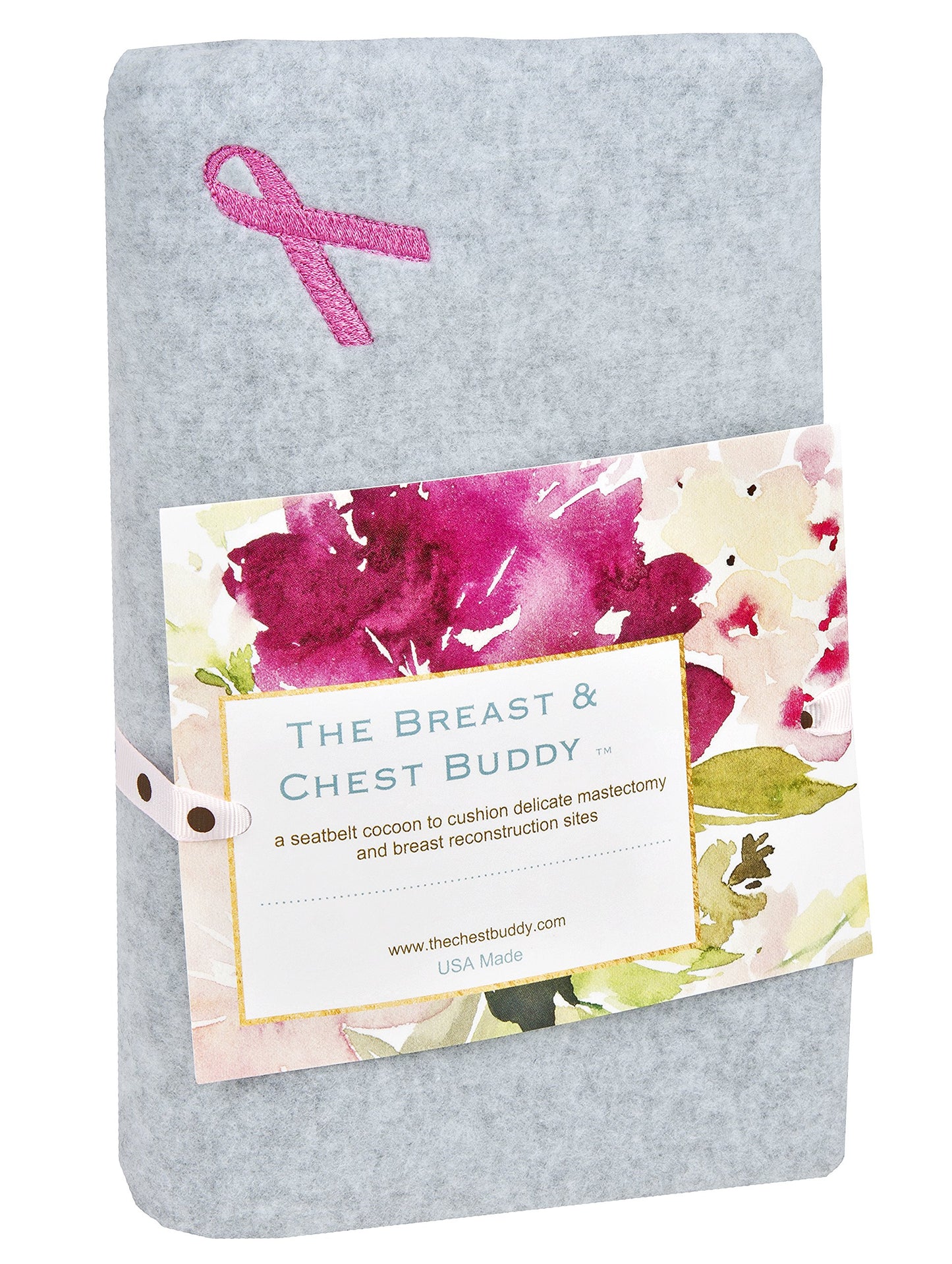 The Breast And Chest Buddy Mastectomy Pillow And Seatbelt Cushion For Mastectomy And Breast Reconstruction Sites Gray With Pink