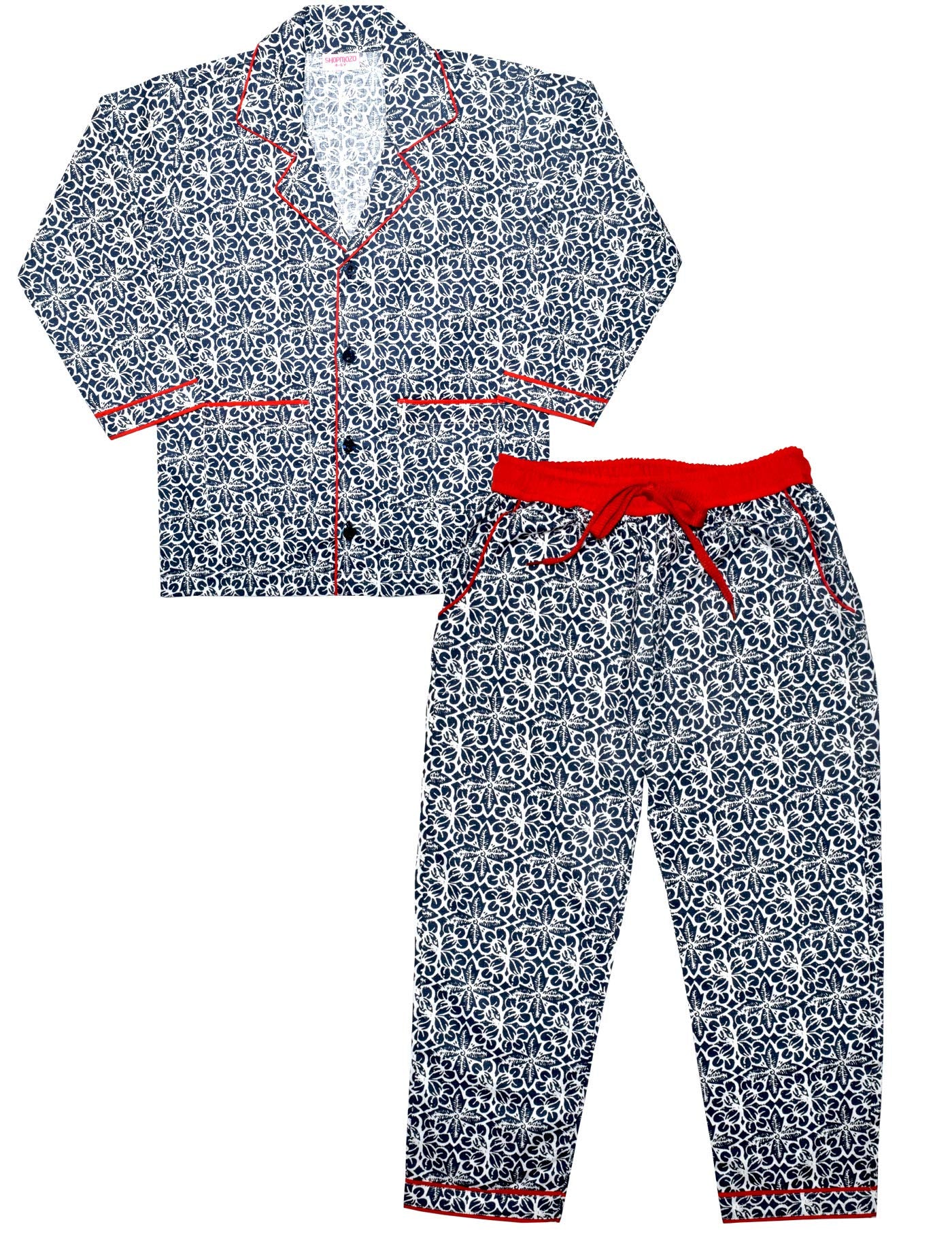 SHOPmOZO Unisex Pure Cotton Printed Night Suit for Boys and Girls Pyjama Top Combo Set (SM00274UNISEXSWPT_89 Years) Blue