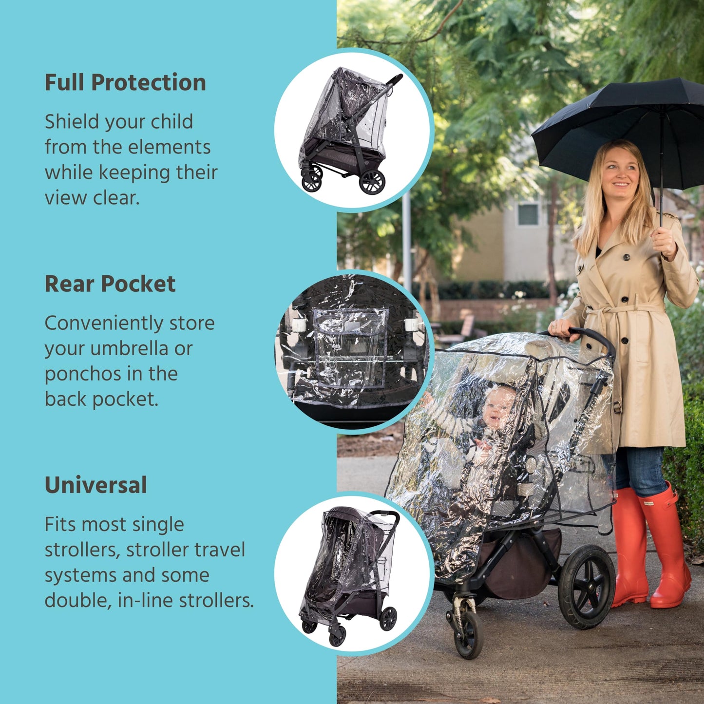 J.L. Childress Stroller Rain Cover - Universal Stroller Poncho - Stroller Accessory - Ventilated Baby Weather Shield And Protect