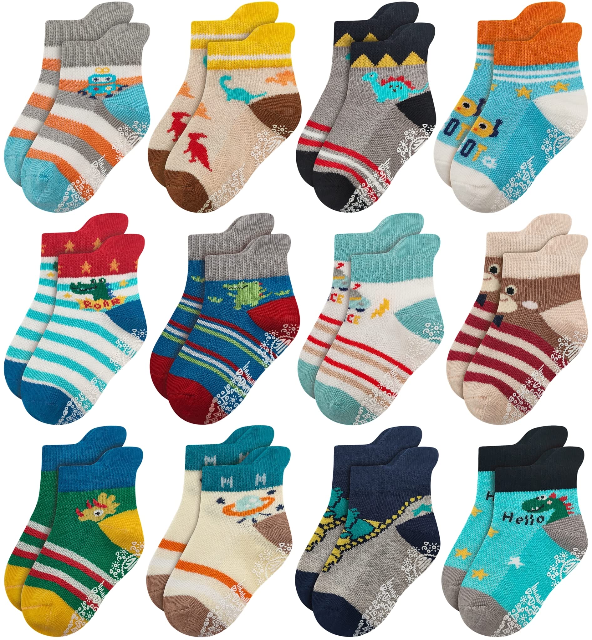 Rative Ankle Anti Slip Non Skid Cotton Socks With Grips Grippers For 1 2 Years Old 2T 12 18 Months Toddler Boy Boys Girl Girls (