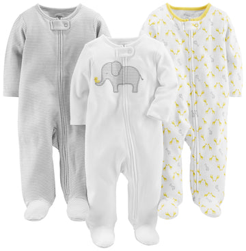 Simple Joys By Carter'S Baby 3-Pack Neutral Sleep And Play, Light Grey Mini Stripe/White Elephant/Giraffe, Preemie