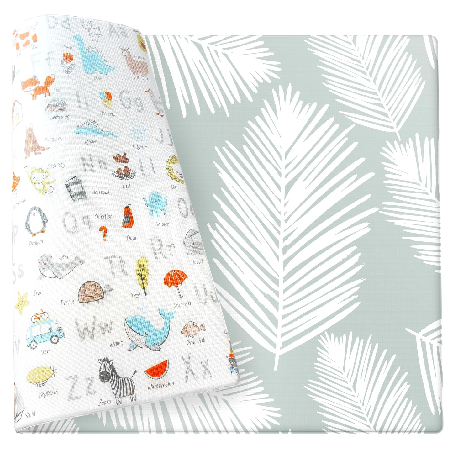 Cushmat Stylish Reversible Foam Play Mat (Large, Alpha - Palm Gray) - Soft, Waterproof, Durable Play Mat For Infants, Babies, To