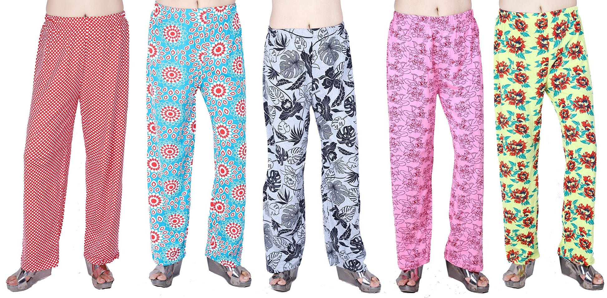 MUKHAKSH (Pack of 5 Girls Printed Pyjamas Pant, Print May Vary Multicolour