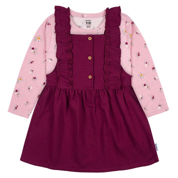Gerber Baby Girls Toddler 2 Piece Overall Dress Set, Purple Floral, 2T