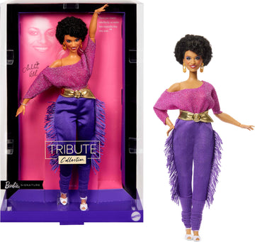 Barbie Signature Doll, Debbie Allen Tribute Collection Posable Doll with Off-Shoulder Top, Gold Belt, and Purple Fringe Pants wi