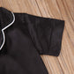 Toddler Baby Kids Satin Pajamas Set, Long Sleeve Button-Down Sleepwear Pjs For Girls (1T, P-Black-Short Sleeve)