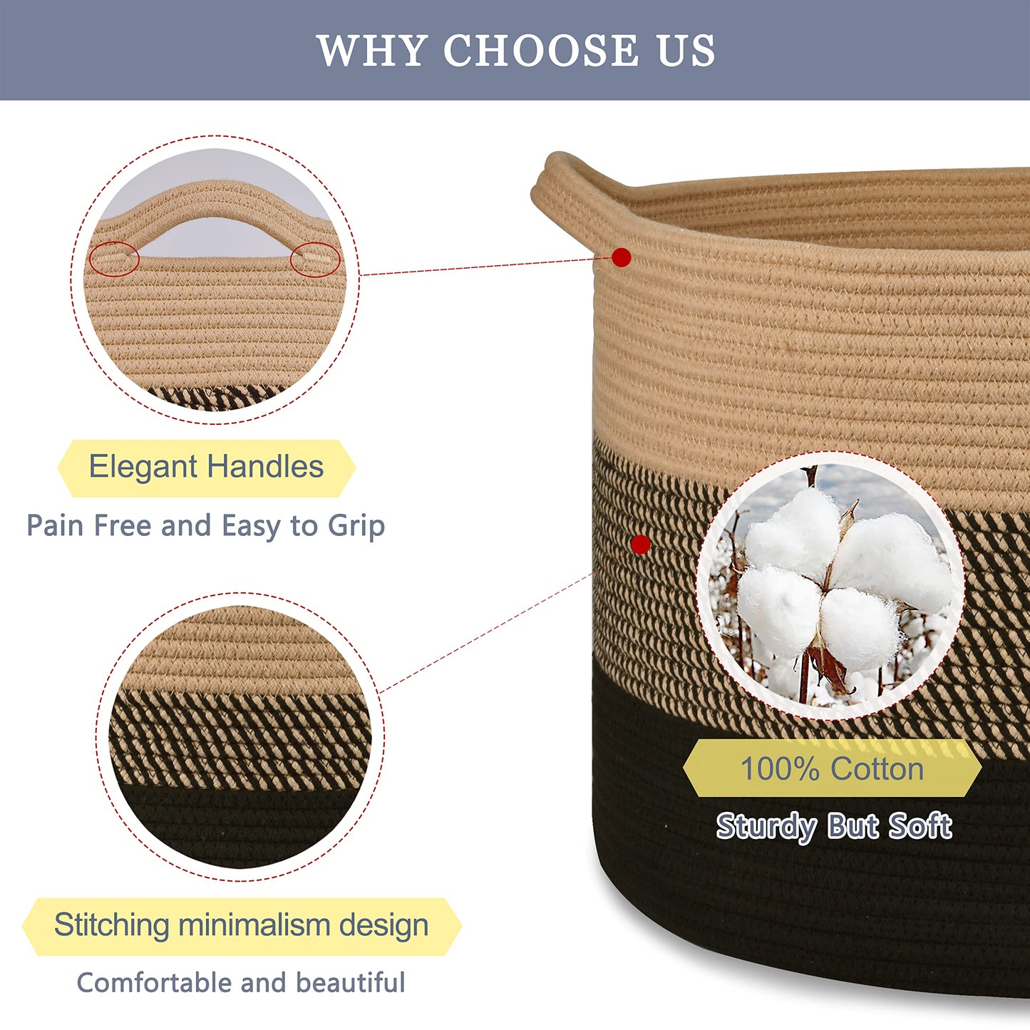 Bosroty Extra Large Blanket Basket 87L, Laundry Hamper, Baby Nursery Hamper, Large Laundry Basket For Girls Boys, Cotton Rope Ba