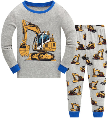 Boys Excavator Pajamas Long Sleeve Cotton Truck Pjs Sets Toddler Grey Christmas Truck Sleepwear Kids Winter Construction Pj 10T