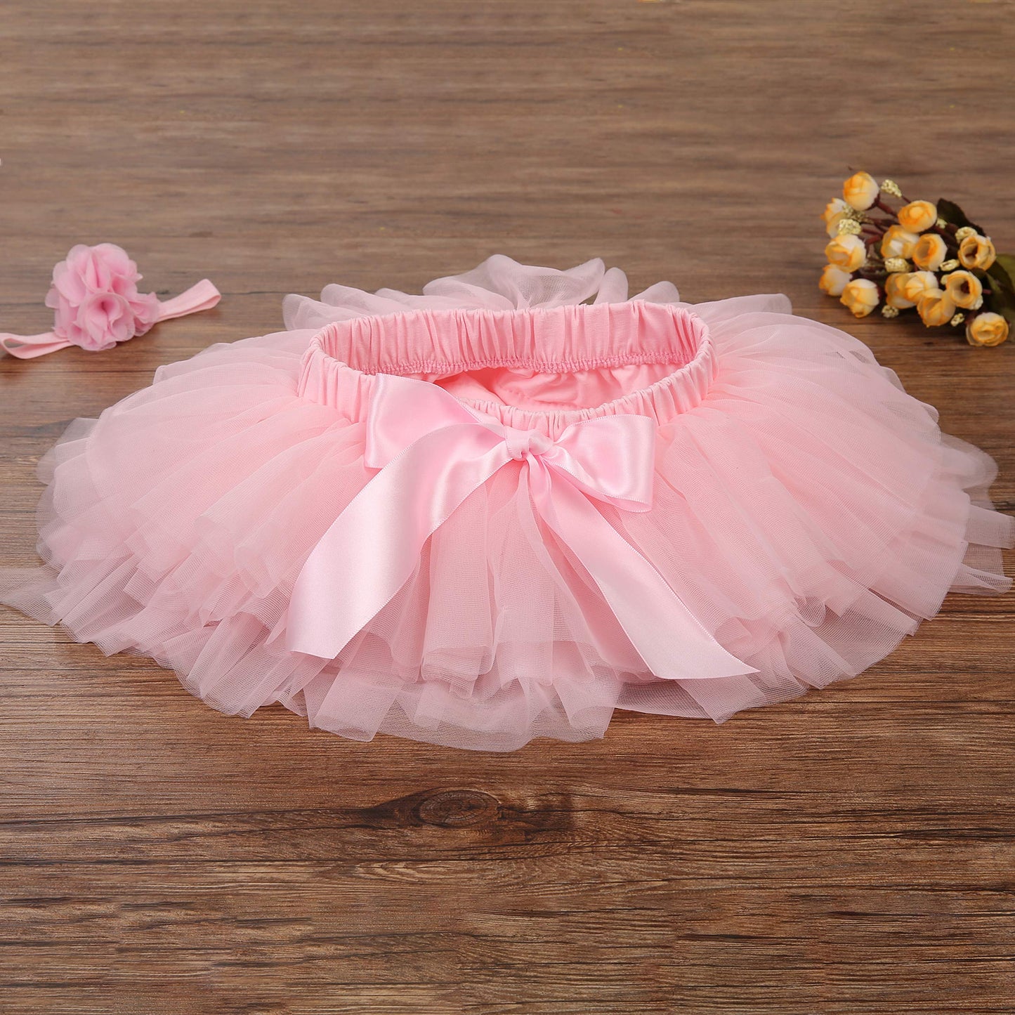 Baby Girls Tutu Skirt Headband Set Toddler Ruffle Tulle Diaper Covers 6-24 Month Pink