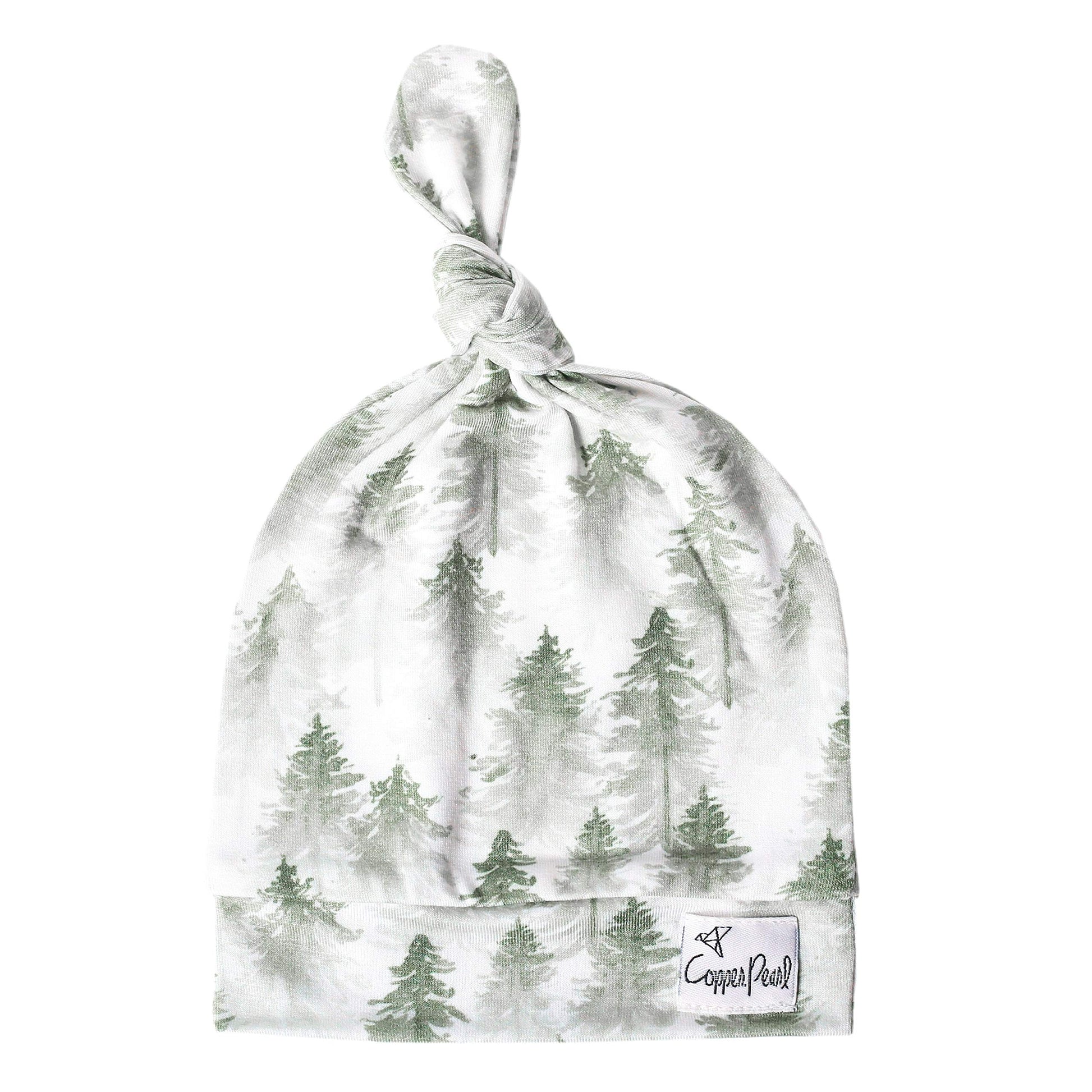 Baby Beanie Hat Top Knot Stretchy Soft'Evergreen' By Copper Pearl