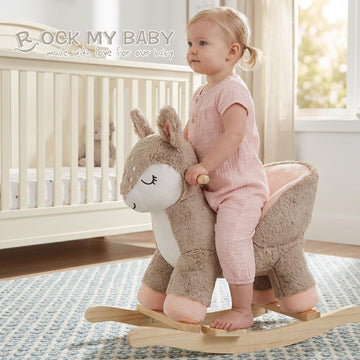 Rock My Baby Rocking Horse Deer with Chair, Plush Stuffed Animal Rocker, Baby Rocker with Sweet Music, Animal Ride on,Pink Deer,