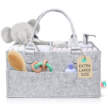 Felt Diaper Caddy - Extra Large Storage For Baby And Toddler Items - Diaper Caddy Basket - Portable Organizer Easily Holds Diape