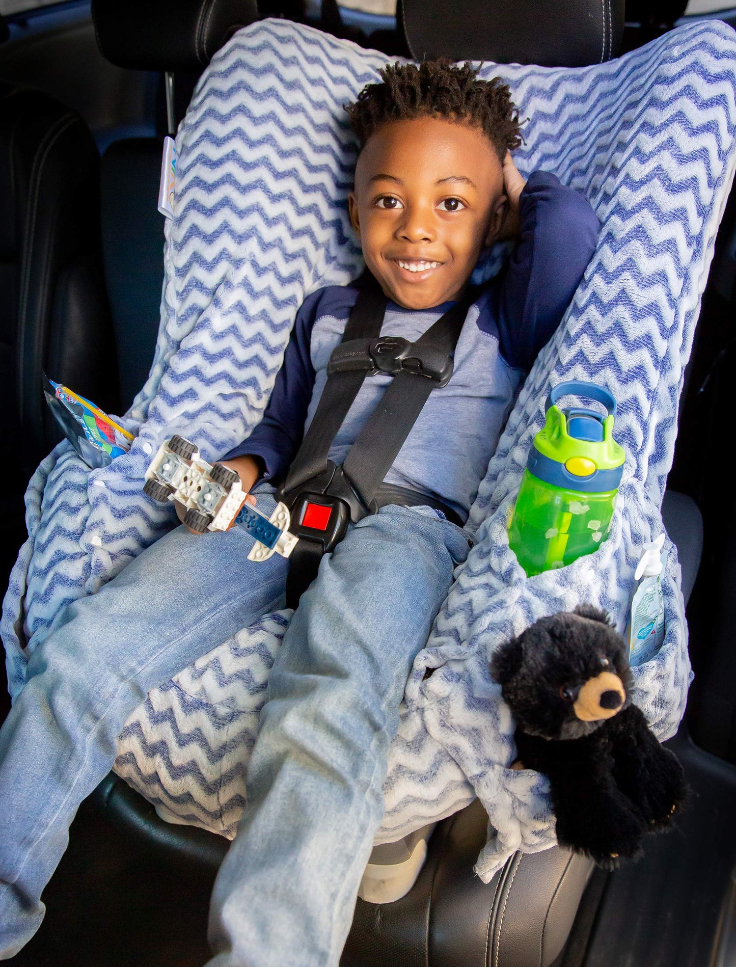 Niko Easy Wash Children'S Car Seat Cover & Liner - Blue Chevron Minky - Great For Winter Weather - Universal Fit - Crash Tested