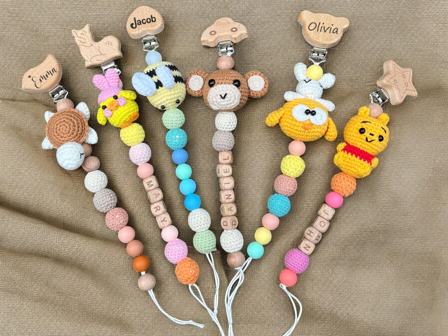 Personalized Custom Crochet Pacifier Clip Boys And Grils, Paci Binky Holder Custom Name Baby Gift, Baby Shower Gift, New Birth G