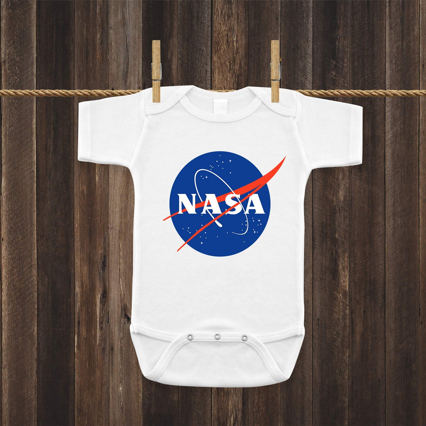 Ink Trendz Nasa Meatball Logo Space Exploration Moon Cotton Baby Bodysuit Romper Onesie (0-3 Months, White)