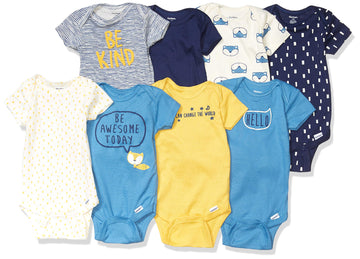 Gerber Baby Boy'S 8-Pack Short Sleeve Onesies Bodysuits, Blue Fox, 6-9 Months