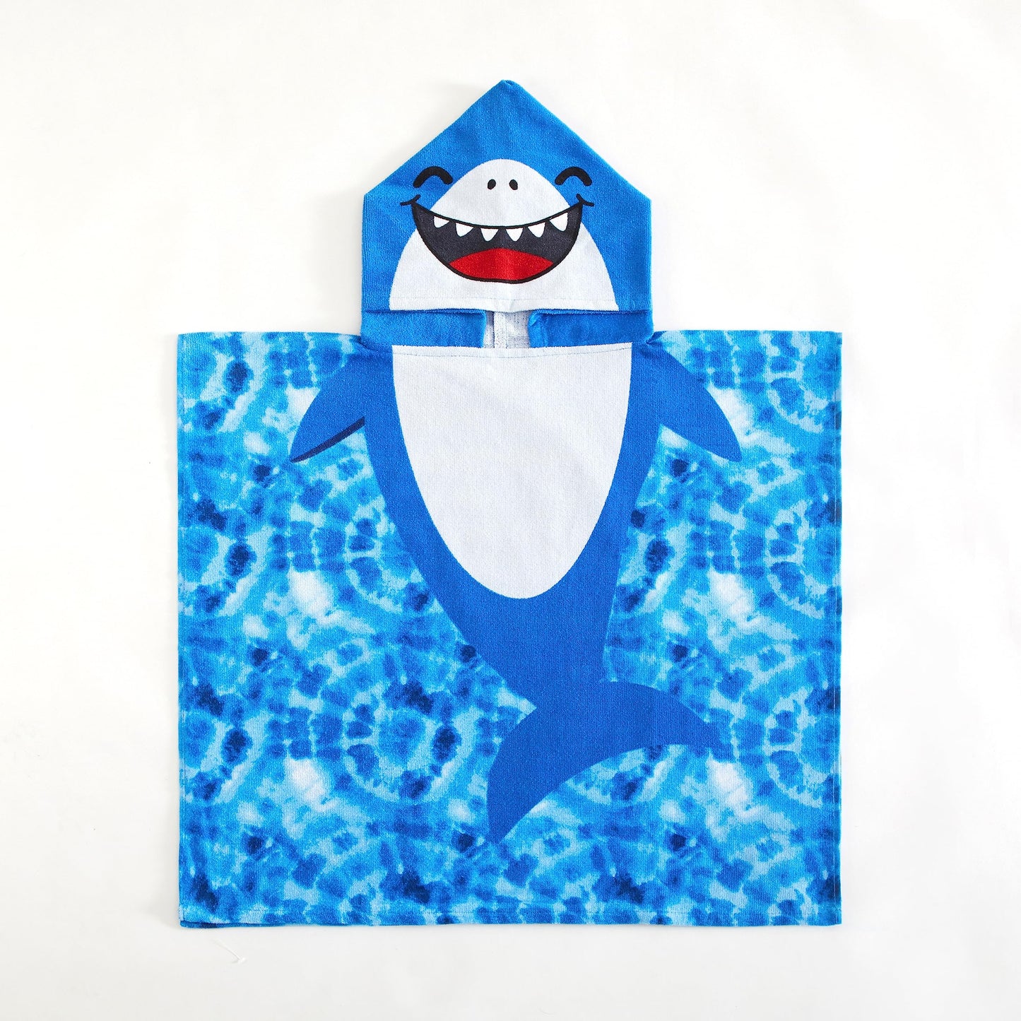 Beach House Figural Shark Hooded Beach And Bath Towel Poncho For Kids, Blue 48.00' X 24.00'