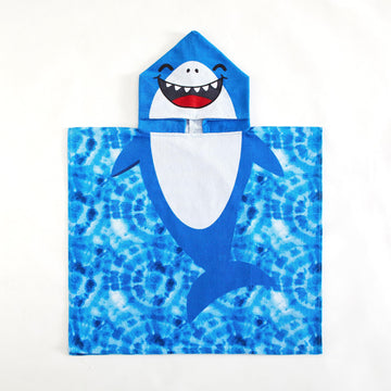 Beach House Figural Shark Hooded Beach And Bath Towel Poncho For Kids, Blue 48.00' X 24.00'