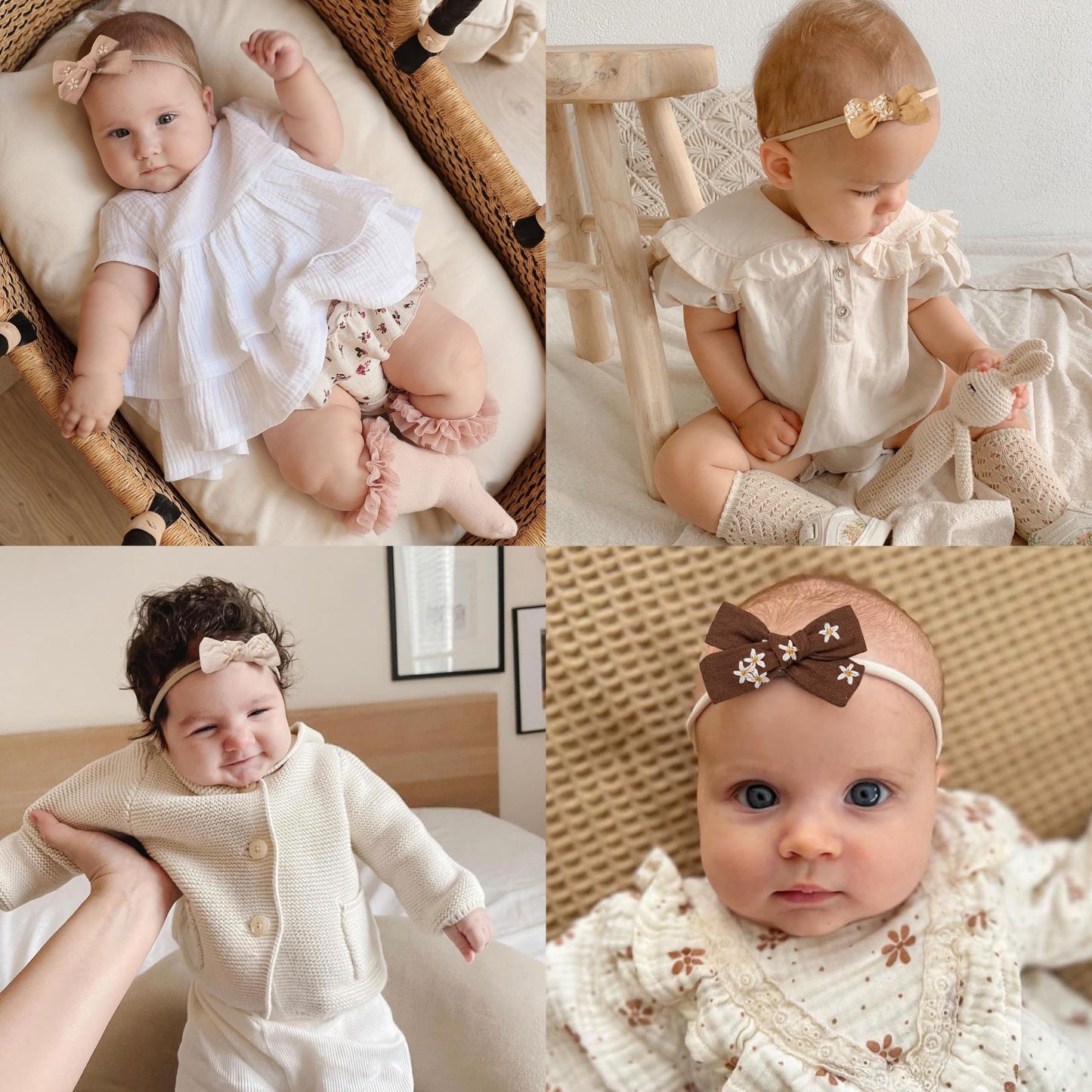 Fancy Clouds Baby Girl Bows Headbands,10 Pcs Stretchy Soft Nylon Hairbands Hair Bows For Newborns, Infants, Toddlers - Handmade