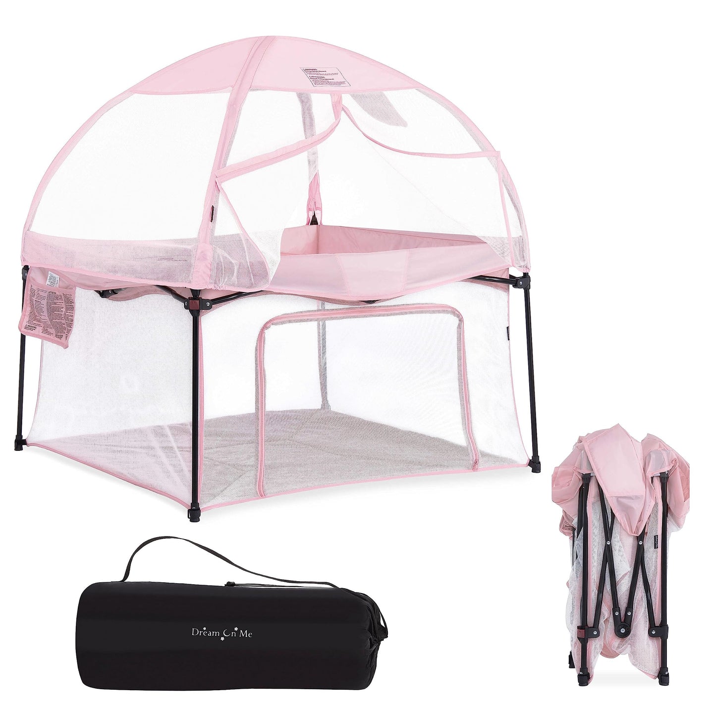 Dream On Me Ziggy Square Playpen With Canopy | Baby Playpen | Portable And Lightweight | Playpen For Babies And Toddler | Pink