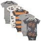 Grow by Gerber Baby Boys 5-Pack Short-Sleeve Onesies Bodysuits, Grey/Ivory/Orange, 3-6 Months