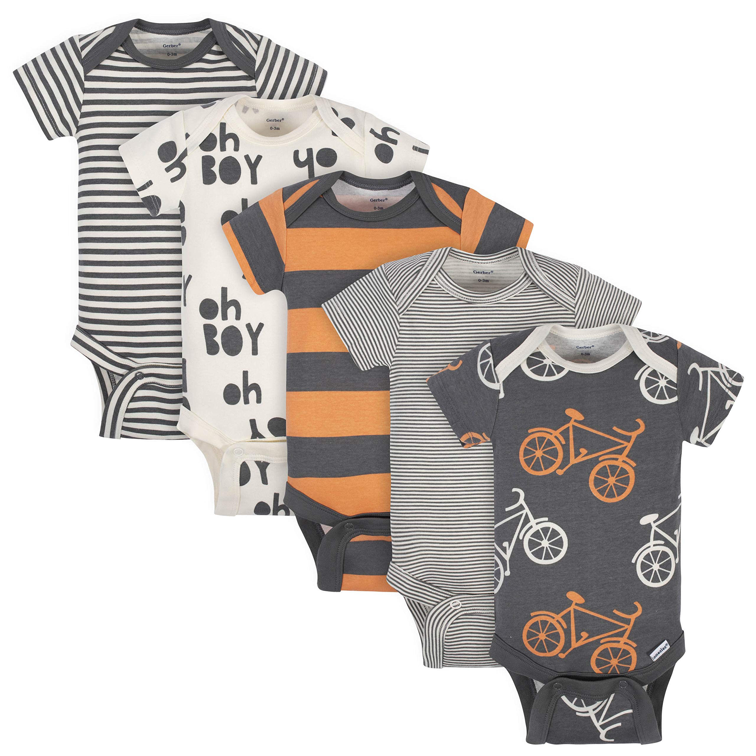 Grow By Gerber Baby Boys 5-Pack Short-Sleeve Onesies Bodysuits, Grey/I – Cutebab