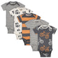 Grow By Gerber Baby Boys 5-Pack Short-Sleeve Onesies Bodysuits, Grey/Ivory/Orange, 6-9 Months