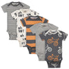 Grow By Gerber Baby Boys 5-Pack Short-Sleeve Onesies Bodysuits, Grey/Ivory/Orange, Newborn