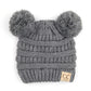 Funky Junque Exclusives Double Pom Pom Baby Hat, Baby Girl Winter Knit Beanie For Infants, Heather Grey