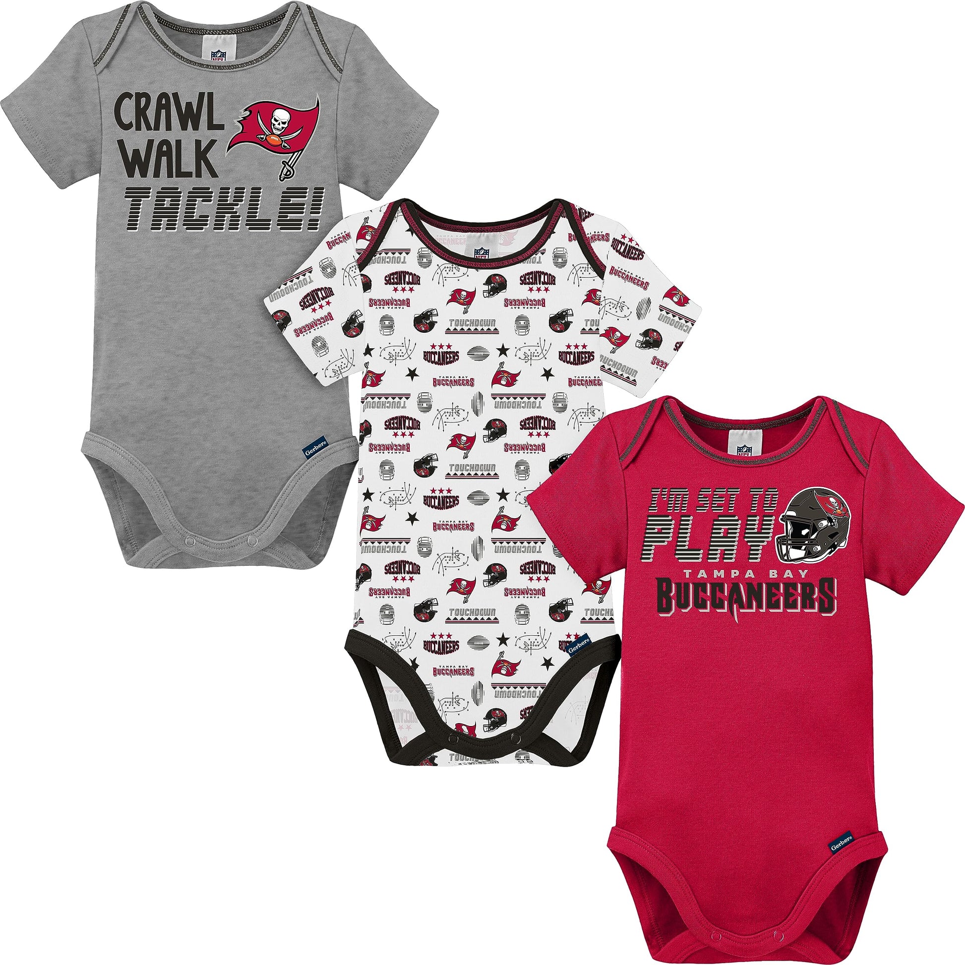 Gerber Unisex Baby Nfl 3 Pack Short Sleeve Onesie Bodysuit, Team Color, 18 Months