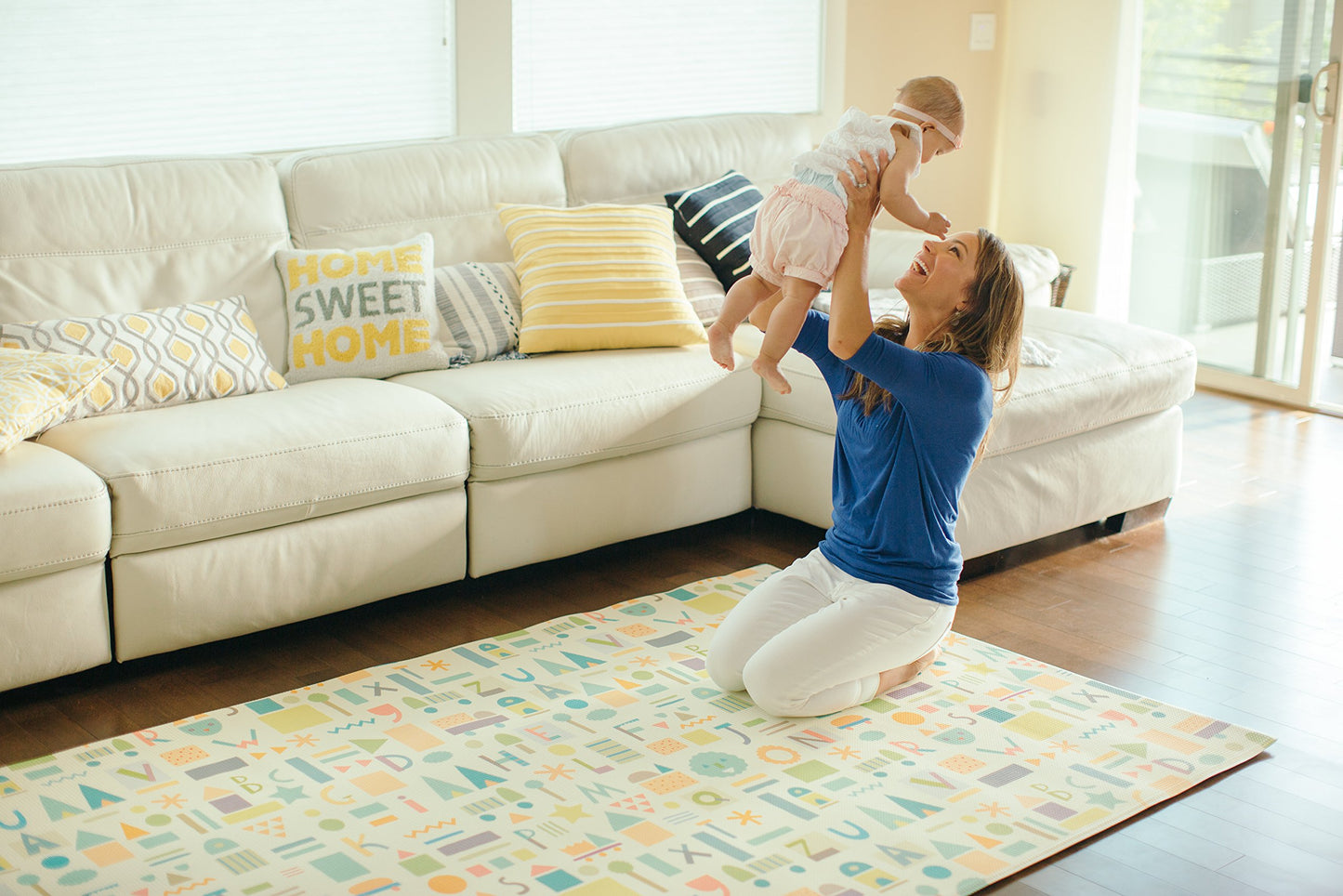 Baby Care Play Mat (Large, Sea Petals - Yellow) 82'' X 55'' Original One-Piece Reversible Rollable Waterproof Play Mat For Infan