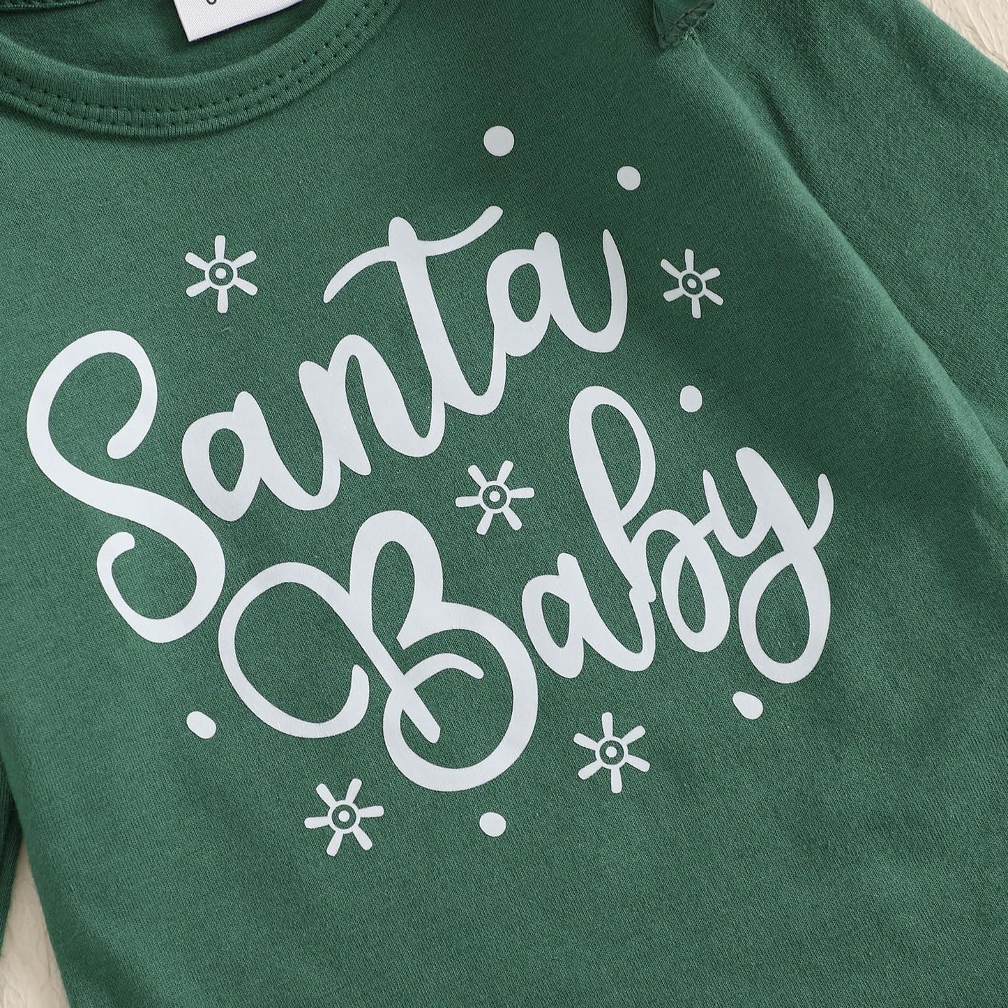 Beqeuewll Newborn Baby Girl Christmas Outfit Santa Baby Clothes Long Sleeve Romper+Bloomers Tutu Skirt+Socks+Headband 4Pcs (Gree