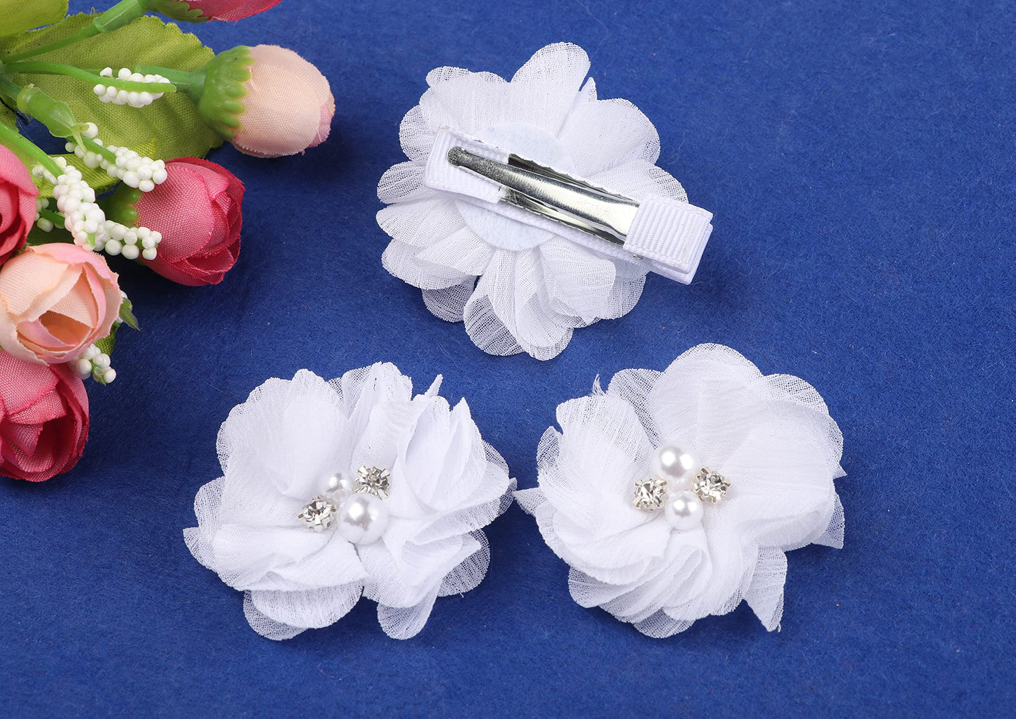 Baby Girls Chiffon Flower Hair Clips With Rhinestones And Pearl,Yycraft 10 Pcs Party Wedding 2' Hair Accessory For Kids Toddler