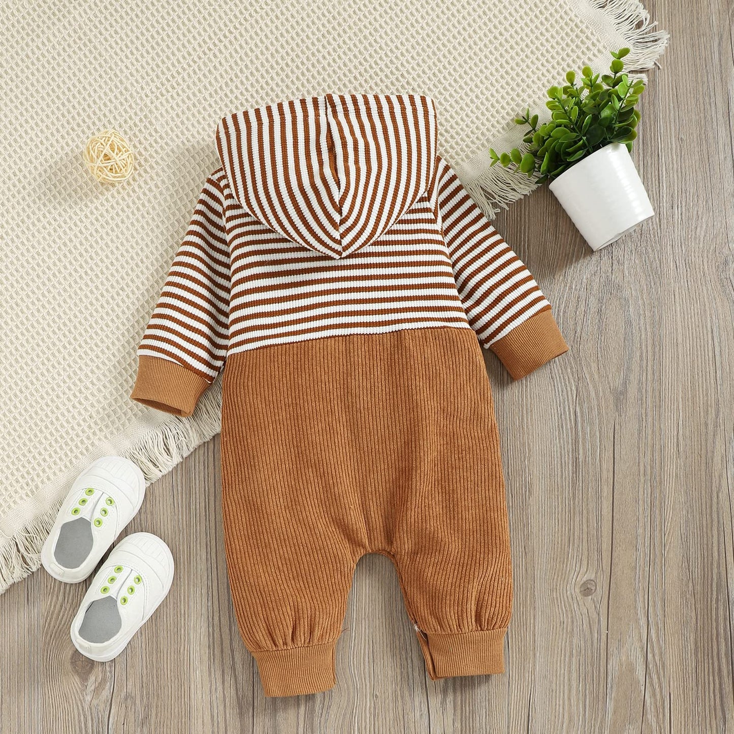 Focici Baby Boy Girl Clothes Long Sleeve Outfits Fall/Winter Ribbed Hoodie Baby Romper Yellow 6-9 Momths