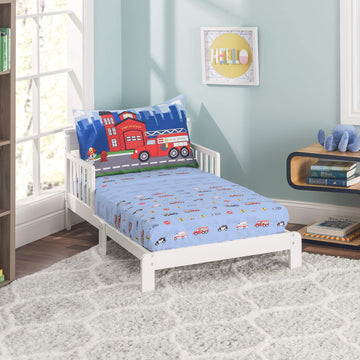 Everyday Kids 3-Piece Toddler Fitted Sheet, Flat Sheet And Pillowcase Set - Police, Fire And Rescue - Soft Breathable Microfiber