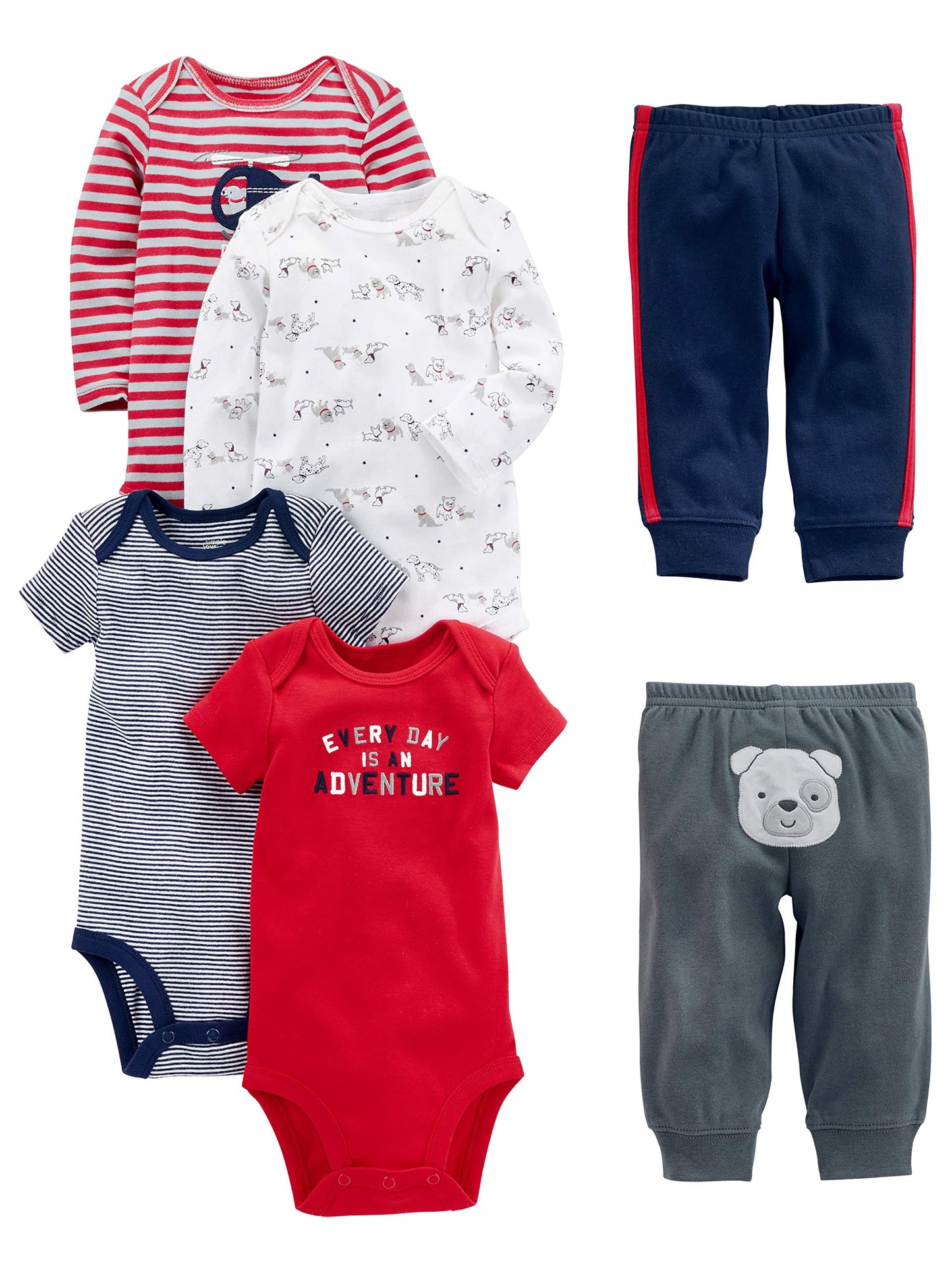 Simple Joys Baby Boys 6 piece Little Character sets Sleepwear, Red/Navy Bear, Newborn