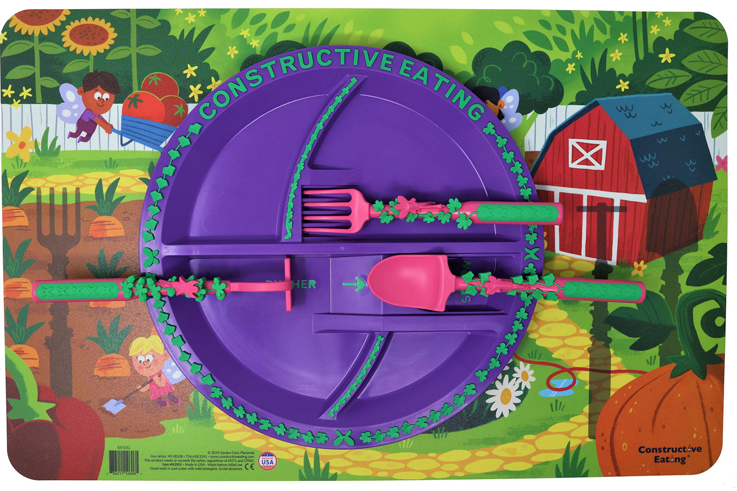 Constructive Eating Garden Fairy Plate, Placemat And Utensil Set