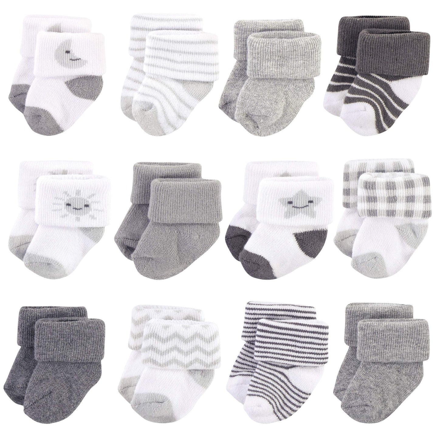 Hudson Baby Unisex Cotton Rich Newborn And Terry Socks, Moon, 0-3 Months